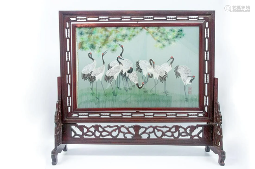 20TH CENTURY EXPORTED SU EMBROIDERY DESK SCREEN