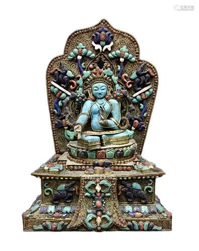 Gilt bronze inlaid with Baibao Bodhisattva statue