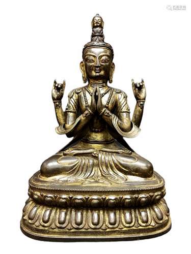 Tiantie Lacquered Gold Four-armed Bodhisattva Statue