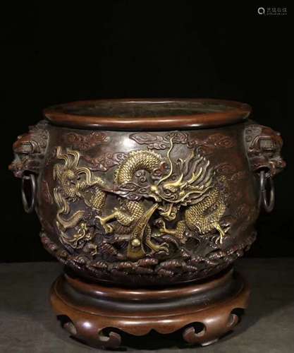 Gilt bronze censer with cloud and dragon pattern