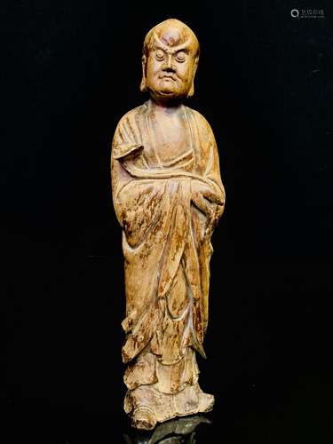 Woodcarving Arhat Standing Portrait