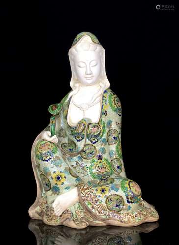 Fancy Cloisonne Enamel Ruyi Guanyin Statue