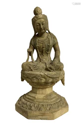 Seated White Stone Bodhisattva