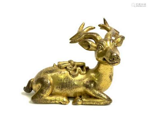 Gilt Bronze Lying Deer Book Town