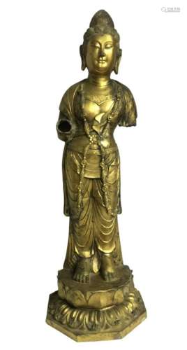 Gilt bronze statue of Guanyin Bodhisattva