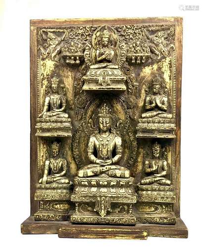 Bronze inlaid wood statue of Bodhisattva