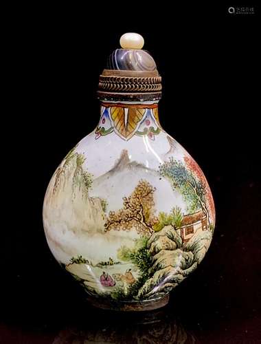 Copper enamel landscape painting snuff bottle