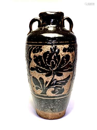 Black Glazed Carved Amphibian Bottle