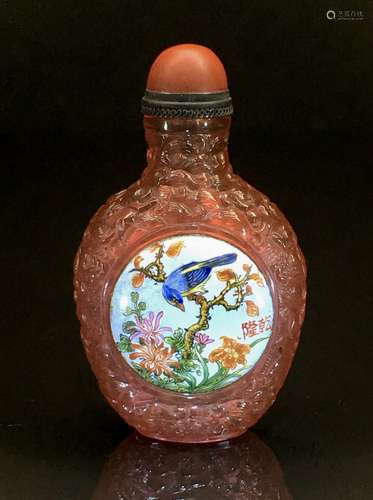 Stone snuff bottle with cloud and dragon pattern inlaid copp...