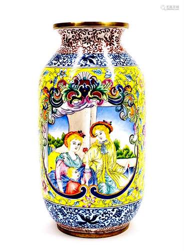 Bronze body painted enamel carved figure bottle