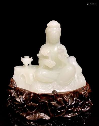 White Jade Ruyi Guanyin Seated Statue