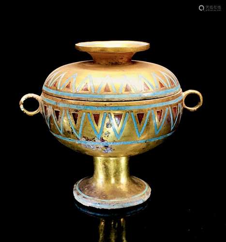 Gilt bronze inlaid with turquoise and agate beans