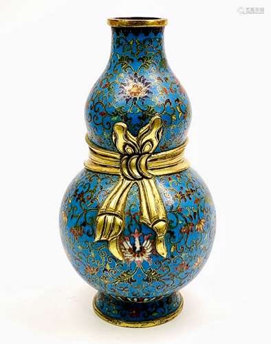 Cloisonne enamel wrapped lotus pattern gourd bottle