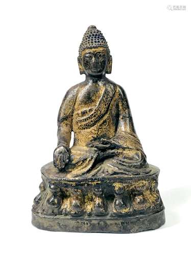 Copper and lacquered gold Buddha statue