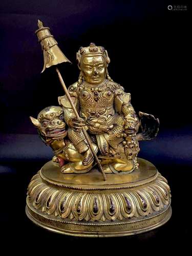 Gilt bronze statue of the Heavenly King with treasures