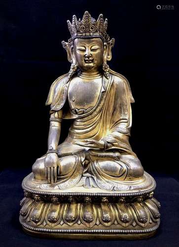 Seated Sakyamuni with a gilt bronze crown