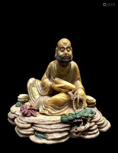 Shoushan Stone Painted Arhat Statue