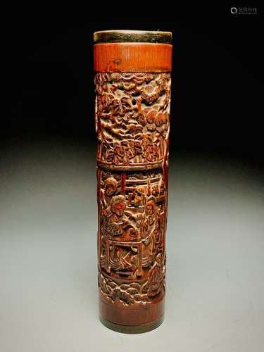 Bamboo carving figure pattern incense tube