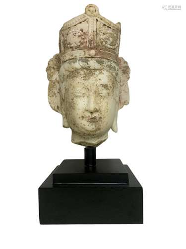 White marble painted Bodhisattva head