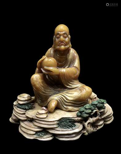 Shoushan Stone Painted Lohan Statue