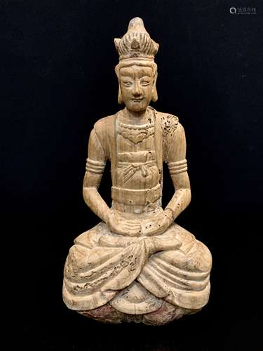 Wood-carved statue of Bodhisattva