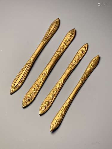 Gilt bronze carved hairpin