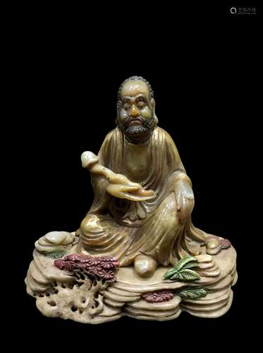 Shoushan Stone Painted Arhat Statue