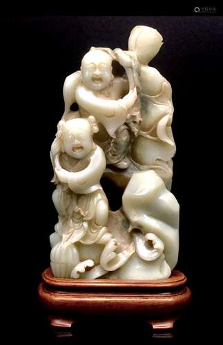 Blue and White Jade Two Immortals Ornaments