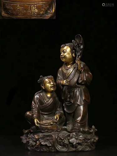 Gilt bronze and two immortal statues