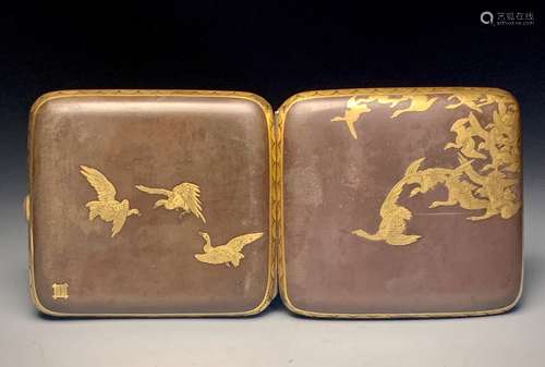 Copper inlaid gold flying goose figure cigarette case