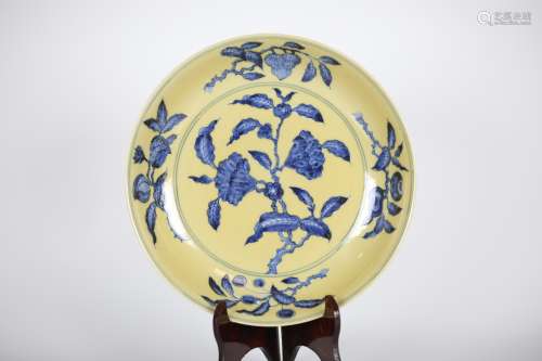 Ming Yellow Glazed Blue and White Plate
