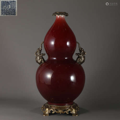 Bean Red Double-eared Gourd Zun in Qing Dynasty