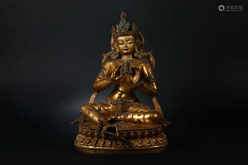 Gilt Bronze Golden Crown Tara in Qing Dynasty