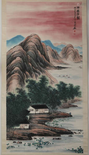 Chinese ink painting Baiyunting landscape