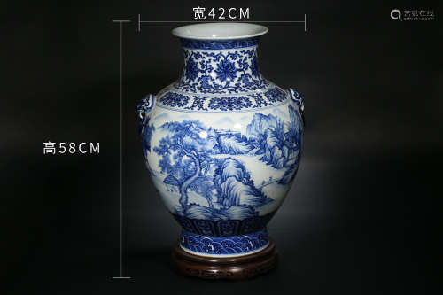 The Story of Blue and White Landscape Cangzhizun  in Qing Dy...