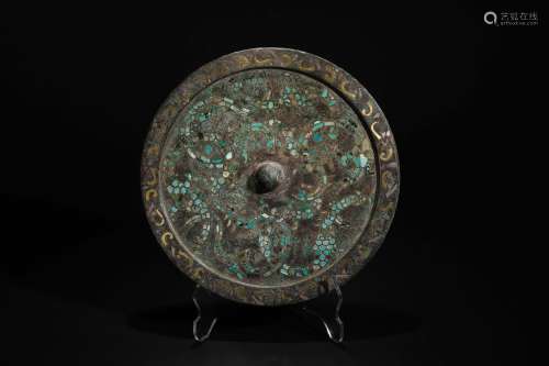 Copper inlaid turquoise stone in Han Dynasty 
Bronze Mirror ...