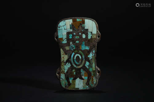 Copper inlaid turquoise stone IN Han Dynasty 
Animal face bu...