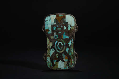 Copper inlaid turquoise stone IN Han Dynasty 
Animal face bu...