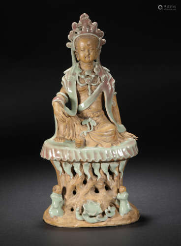 Celadon Guanyin Seated Statue in Song Dynasty
