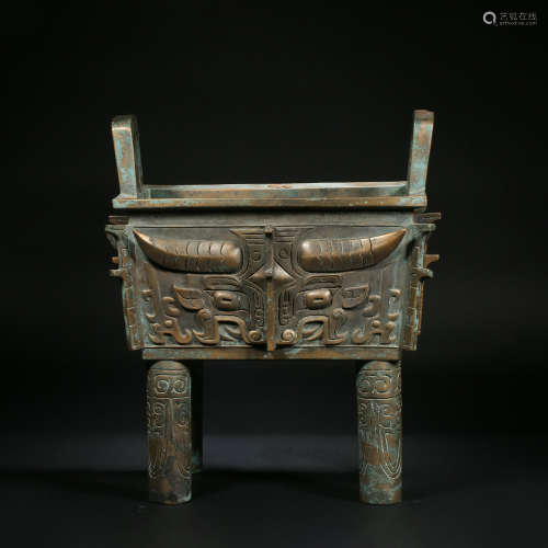 Bronze Beast Pattern Square Furnace in Han Dynasty