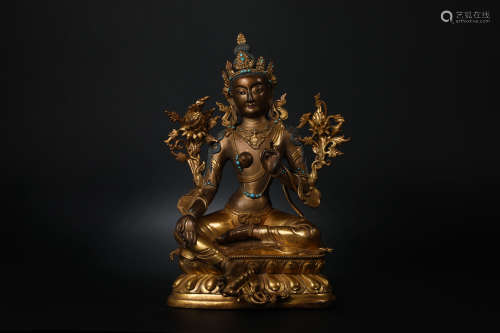 Gilt-bronze Green Tara in Qing Dynasty