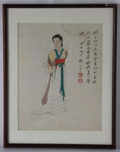 Chinese ink painting Zhang Daqian figure