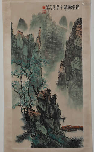 Chinese ink painting white snow stone landscape