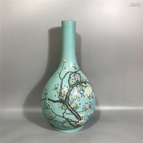 CHINESE FAMILLE ROSE BOTTLE VASE,H34.5CM