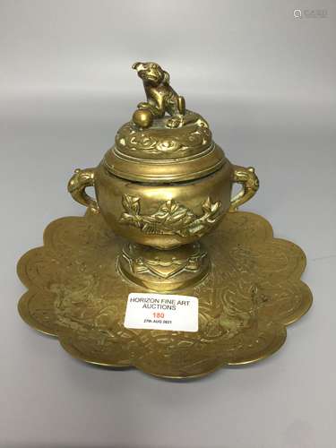 CHINESE BRONZE CENSER , CONVERTED TO INK HOLDER, H 13CM