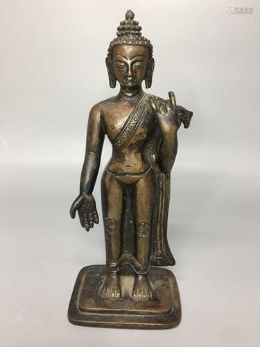 CHINESE BRONZE STANDING BUDDHA,H 20CM