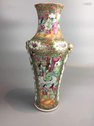 CHINESE CANTON FAMILLE ROSE VASE, H 30CM