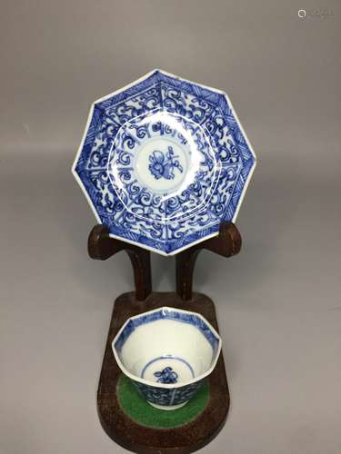 CHINESE BLUE AND WHITE TEA BOWL AND SAUCER,CUP D 6CM H3.5CM,...