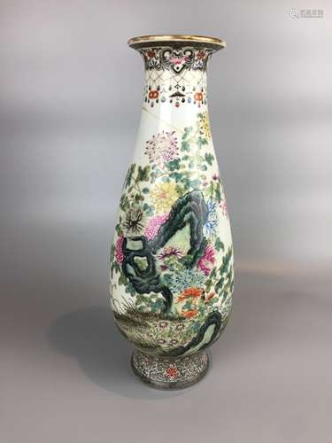 CHINESE FAMILLE ROSE VASE A/F,H35 CM