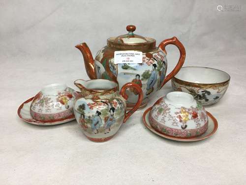 JAPANESE FAMILLE ROSE TEA SET ,TEAPOT L17CM ,H 12.5CM